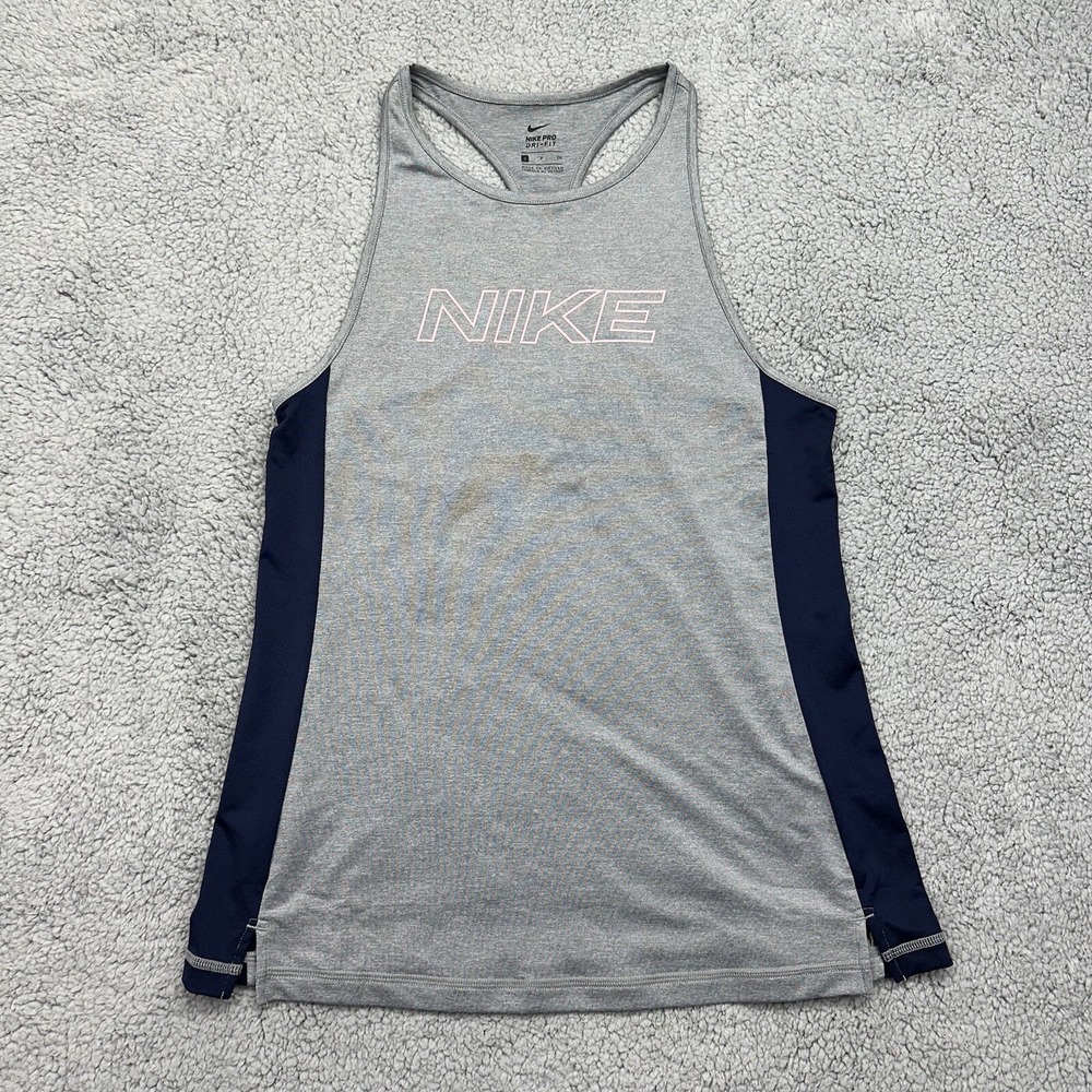 Nike Dri-FIT DA1024-084 Women's Size Small Fitness Training Tank Top Grey/Blue